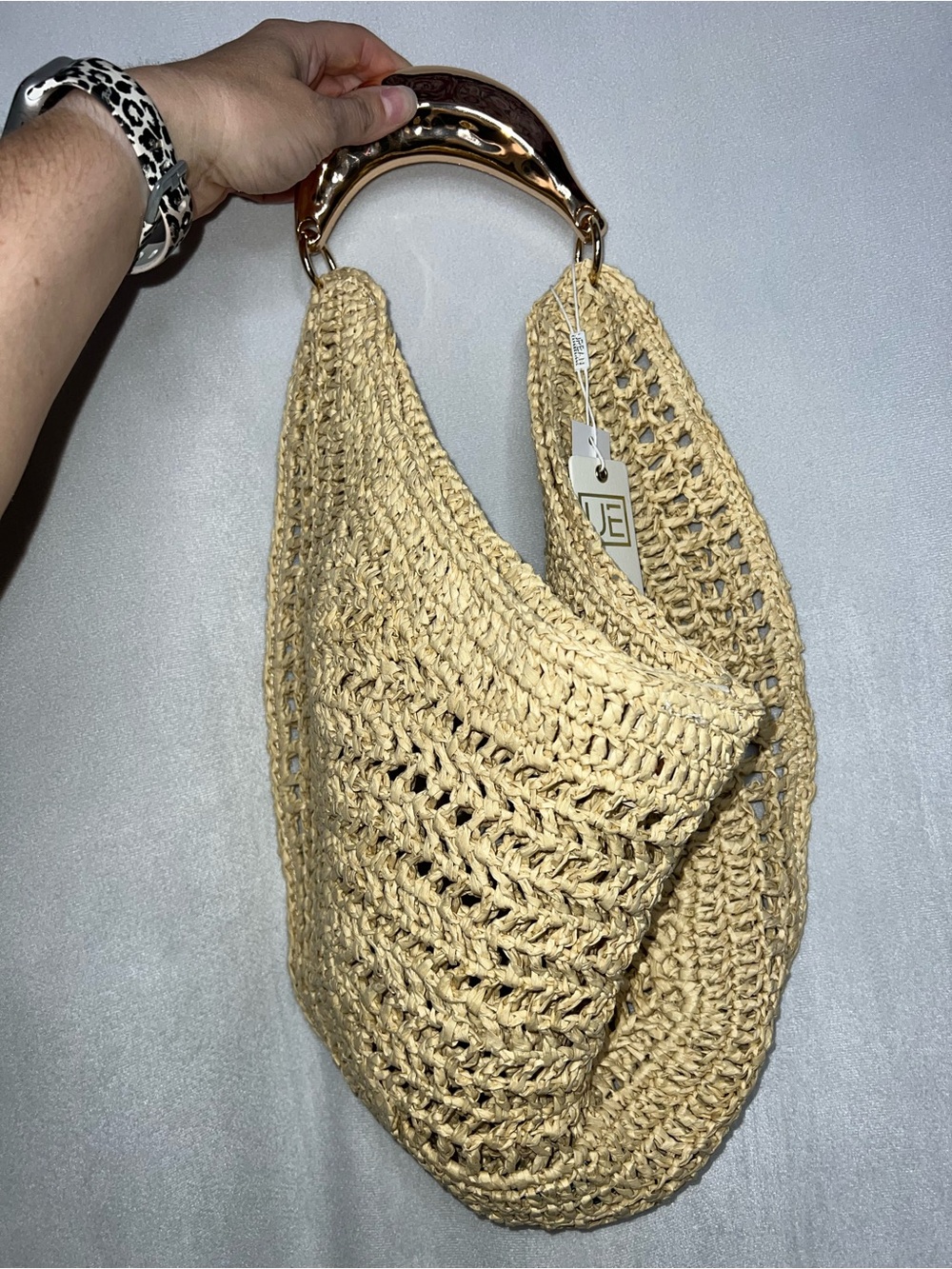 NWT Urban Expressions Handwoven Cream Crochet Shoulder Bag with Gold Handle